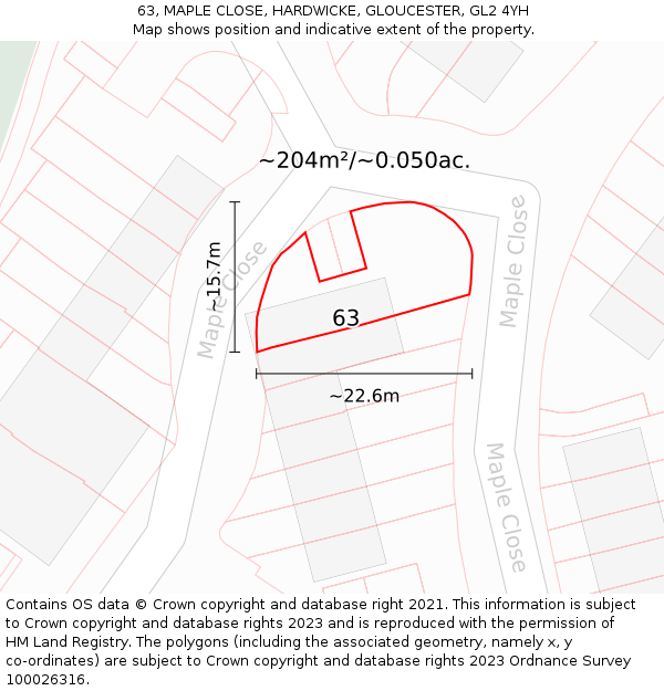 63, MAPLE CLOSE, HARDWICKE, GLOUCESTER, GL2 4YH: Plot and title map