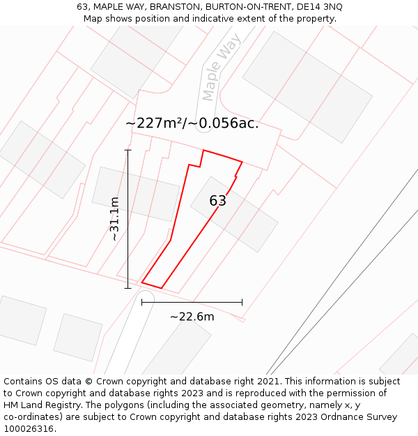 63, MAPLE WAY, BRANSTON, BURTON-ON-TRENT, DE14 3NQ: Plot and title map