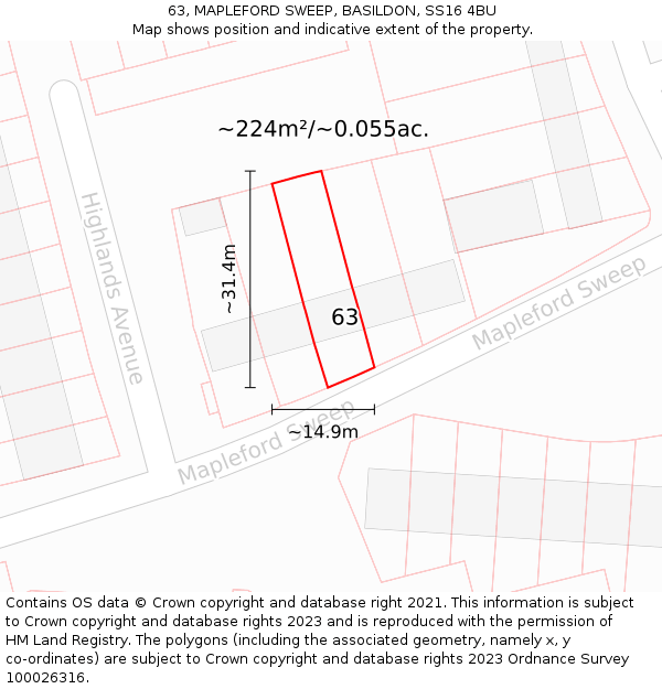 63, MAPLEFORD SWEEP, BASILDON, SS16 4BU: Plot and title map