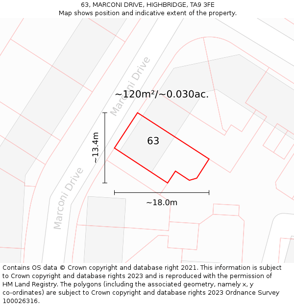 63, MARCONI DRIVE, HIGHBRIDGE, TA9 3FE: Plot and title map
