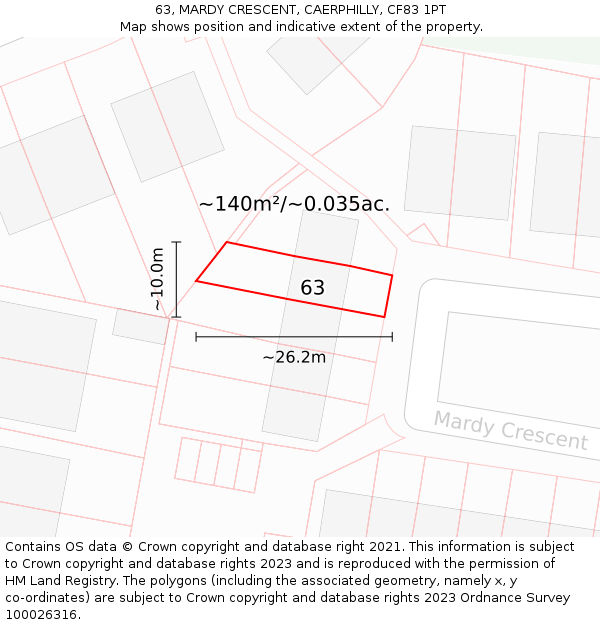 63, MARDY CRESCENT, CAERPHILLY, CF83 1PT: Plot and title map