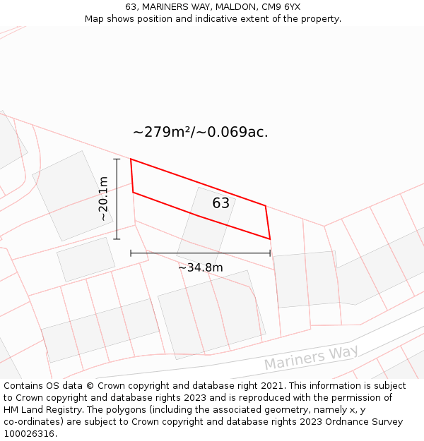 63, MARINERS WAY, MALDON, CM9 6YX: Plot and title map