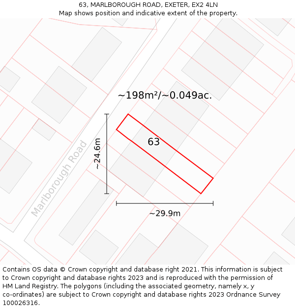 63, MARLBOROUGH ROAD, EXETER, EX2 4LN: Plot and title map