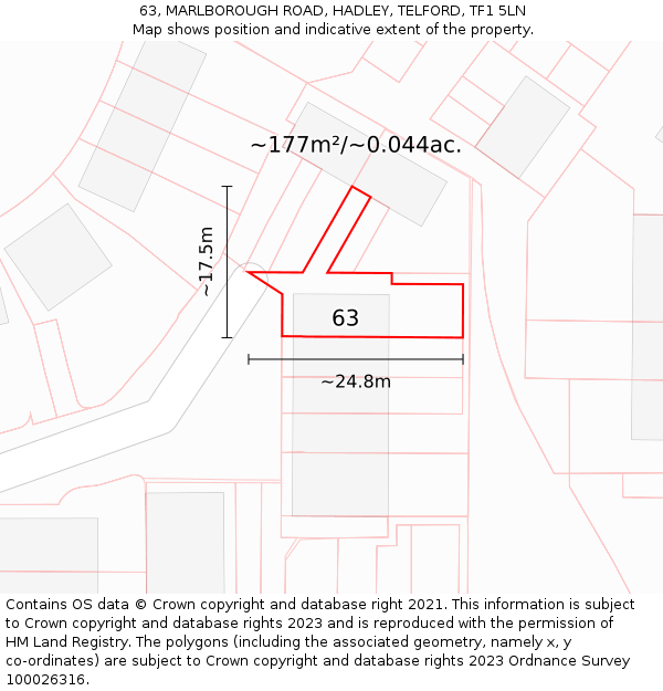 63, MARLBOROUGH ROAD, HADLEY, TELFORD, TF1 5LN: Plot and title map