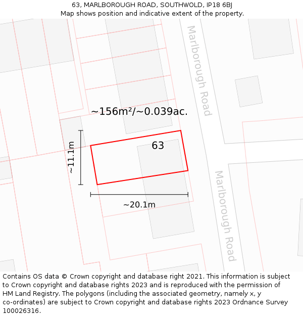 63, MARLBOROUGH ROAD, SOUTHWOLD, IP18 6BJ: Plot and title map