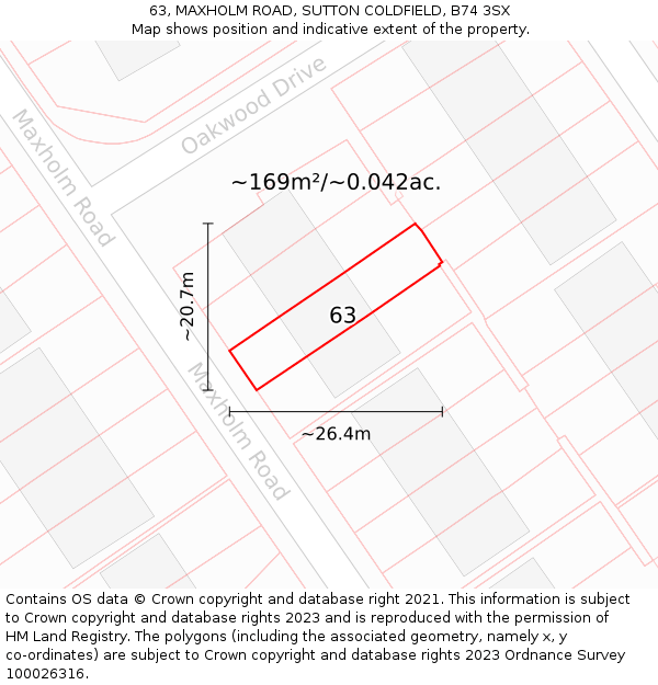 63, MAXHOLM ROAD, SUTTON COLDFIELD, B74 3SX: Plot and title map