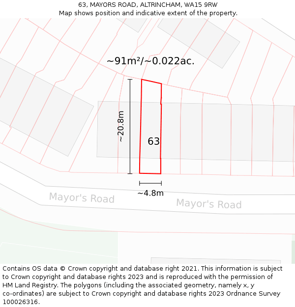 63, MAYORS ROAD, ALTRINCHAM, WA15 9RW: Plot and title map