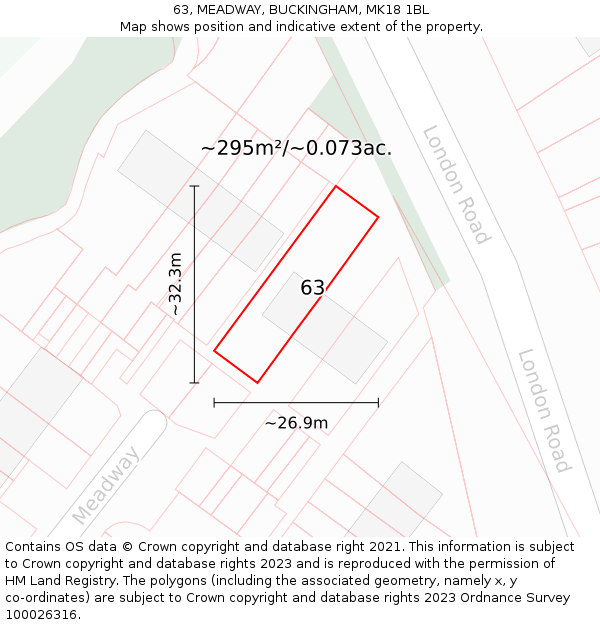 63, MEADWAY, BUCKINGHAM, MK18 1BL: Plot and title map