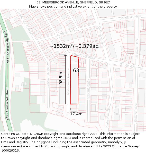 63, MEERSBROOK AVENUE, SHEFFIELD, S8 9ED: Plot and title map
