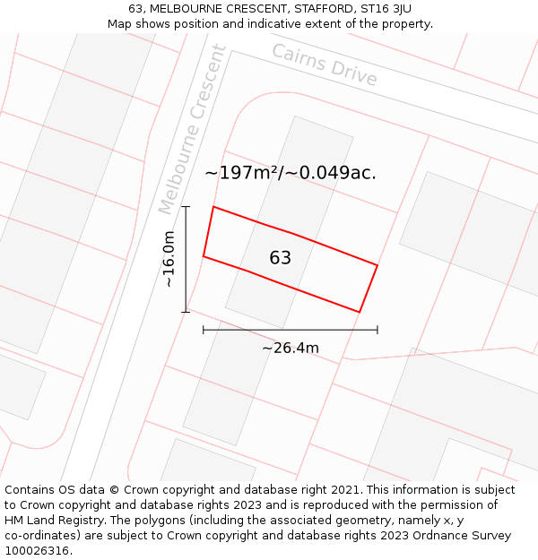 63, MELBOURNE CRESCENT, STAFFORD, ST16 3JU: Plot and title map