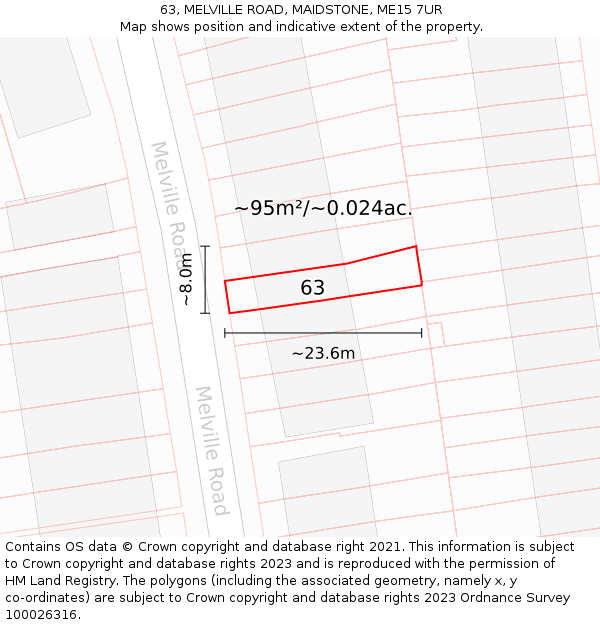 63, MELVILLE ROAD, MAIDSTONE, ME15 7UR: Plot and title map