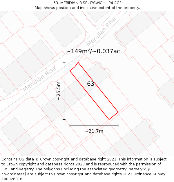 63, MERIDIAN RISE, IPSWICH, IP4 2GF: Plot and title map