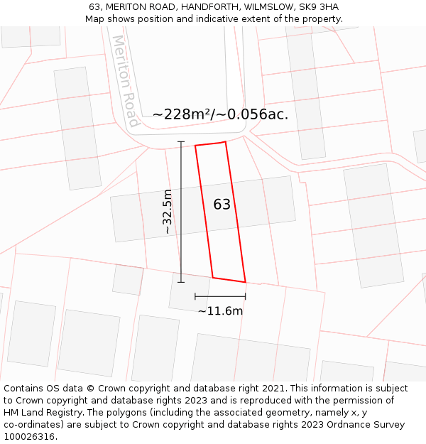 63, MERITON ROAD, HANDFORTH, WILMSLOW, SK9 3HA: Plot and title map