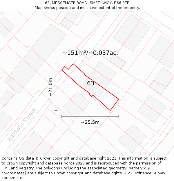 63, MESSENGER ROAD, SMETHWICK, B66 3EB: Plot and title map