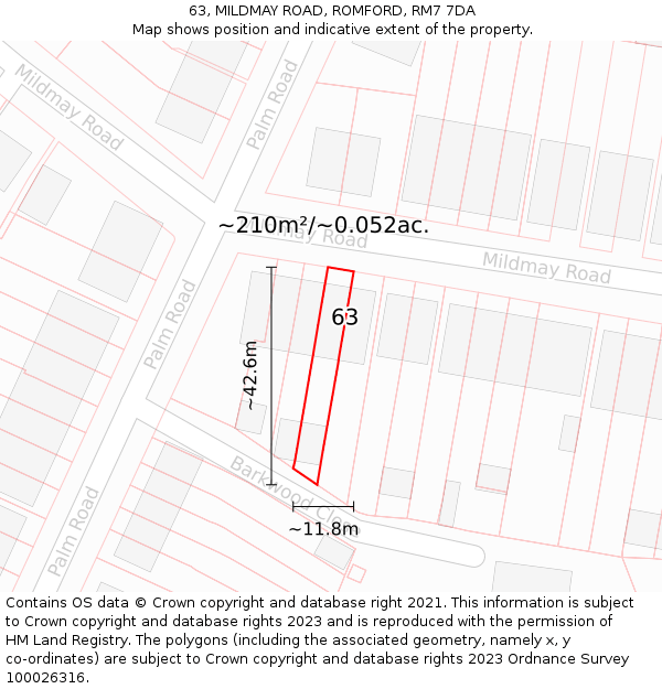 63, MILDMAY ROAD, ROMFORD, RM7 7DA: Plot and title map