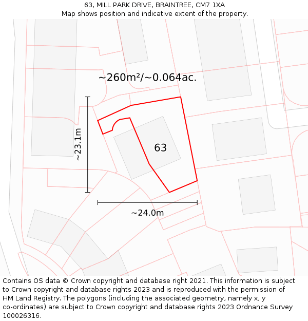 63, MILL PARK DRIVE, BRAINTREE, CM7 1XA: Plot and title map