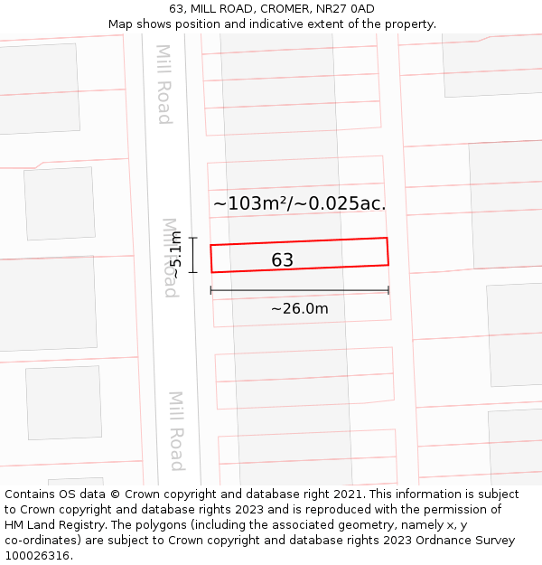 63, MILL ROAD, CROMER, NR27 0AD: Plot and title map