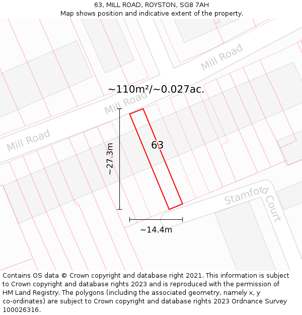 63, MILL ROAD, ROYSTON, SG8 7AH: Plot and title map