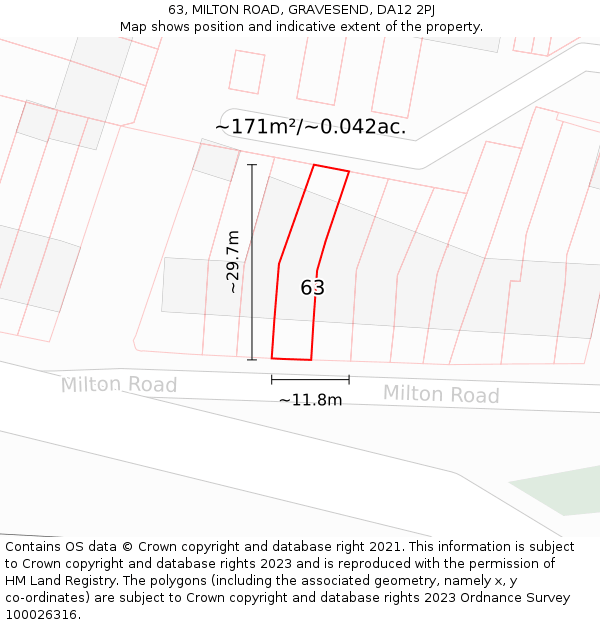 63, MILTON ROAD, GRAVESEND, DA12 2PJ: Plot and title map