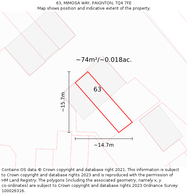 63, MIMOSA WAY, PAIGNTON, TQ4 7FE: Plot and title map