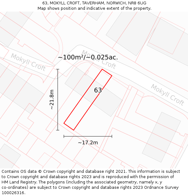 63, MOKYLL CROFT, TAVERHAM, NORWICH, NR8 6UG: Plot and title map