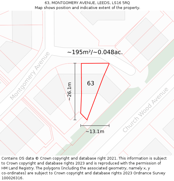 63, MONTGOMERY AVENUE, LEEDS, LS16 5RQ: Plot and title map