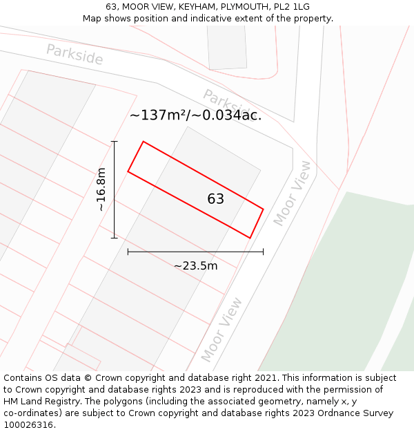 63, MOOR VIEW, KEYHAM, PLYMOUTH, PL2 1LG: Plot and title map