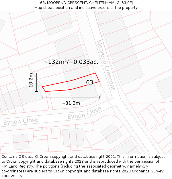 63, MOOREND CRESCENT, CHELTENHAM, GL53 0EJ: Plot and title map