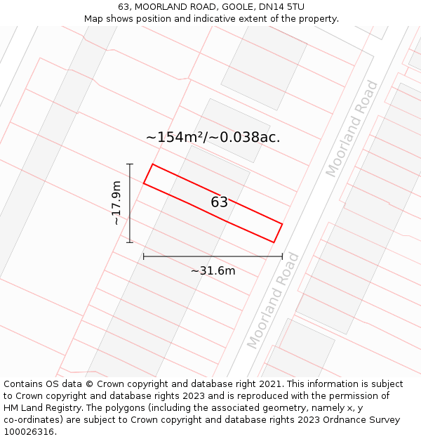 63, MOORLAND ROAD, GOOLE, DN14 5TU: Plot and title map