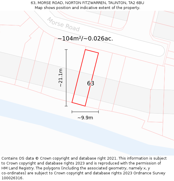 63, MORSE ROAD, NORTON FITZWARREN, TAUNTON, TA2 6BU: Plot and title map