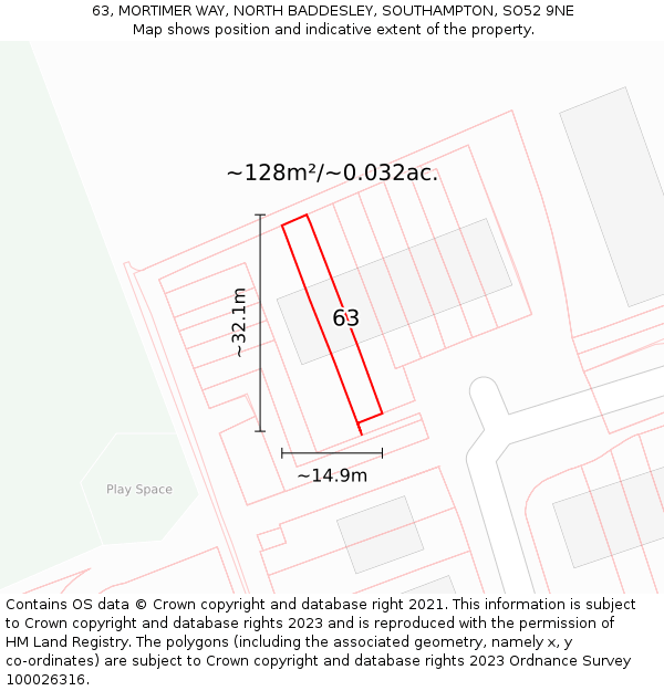 63, MORTIMER WAY, NORTH BADDESLEY, SOUTHAMPTON, SO52 9NE: Plot and title map