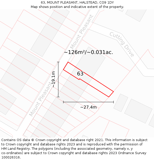 63, MOUNT PLEASANT, HALSTEAD, CO9 1DY: Plot and title map