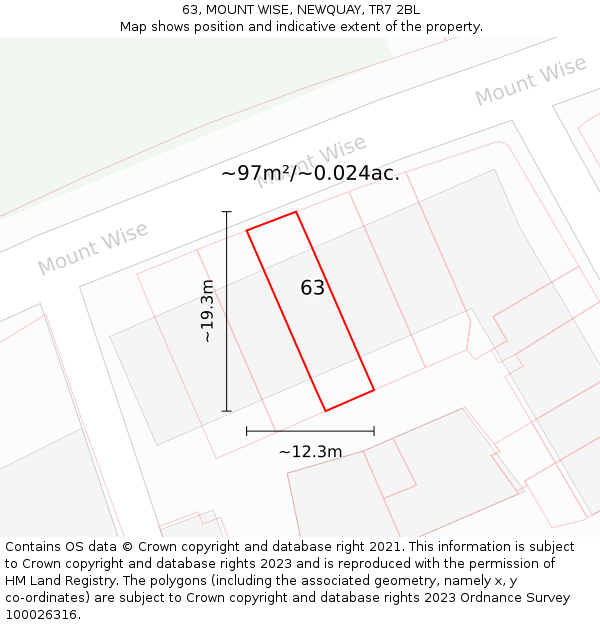 63, MOUNT WISE, NEWQUAY, TR7 2BL: Plot and title map