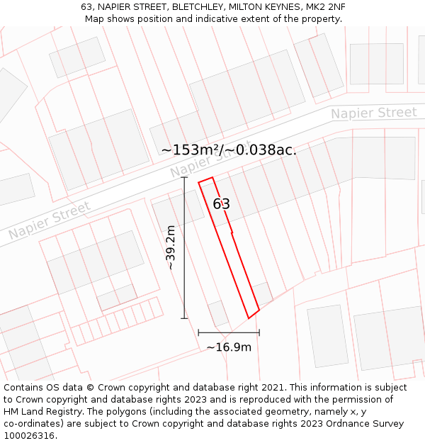 63, NAPIER STREET, BLETCHLEY, MILTON KEYNES, MK2 2NF: Plot and title map