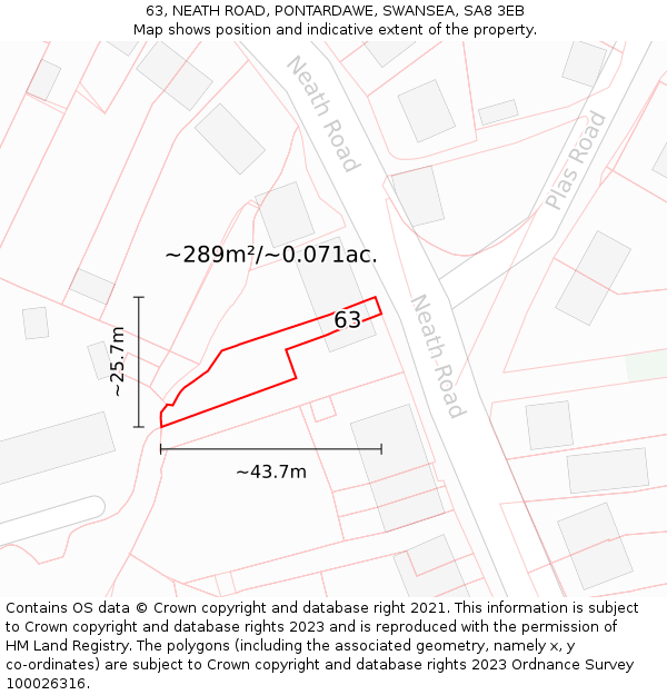 63, NEATH ROAD, PONTARDAWE, SWANSEA, SA8 3EB: Plot and title map