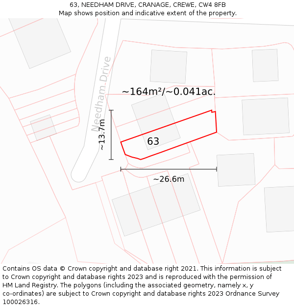 63, NEEDHAM DRIVE, CRANAGE, CREWE, CW4 8FB: Plot and title map