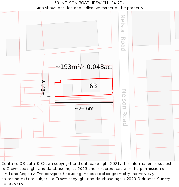 63, NELSON ROAD, IPSWICH, IP4 4DU: Plot and title map