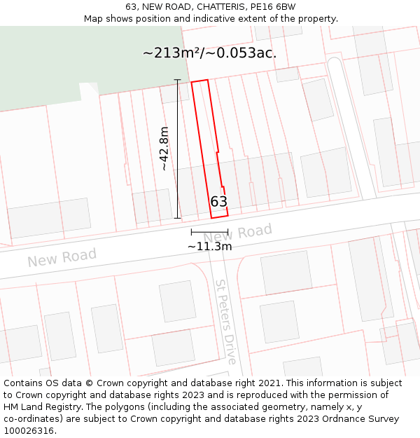 63, NEW ROAD, CHATTERIS, PE16 6BW: Plot and title map
