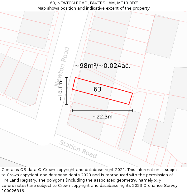 63, NEWTON ROAD, FAVERSHAM, ME13 8DZ: Plot and title map