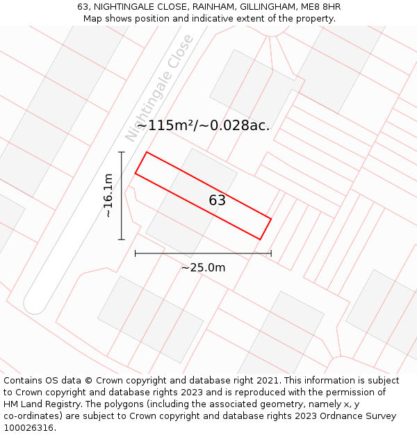 63, NIGHTINGALE CLOSE, RAINHAM, GILLINGHAM, ME8 8HR: Plot and title map