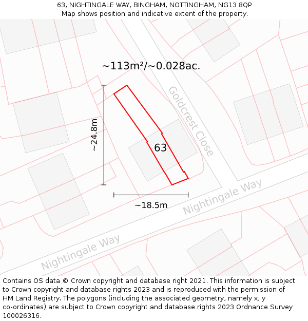 63, NIGHTINGALE WAY, BINGHAM, NOTTINGHAM, NG13 8QP: Plot and title map