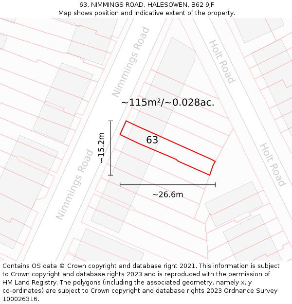 63, NIMMINGS ROAD, HALESOWEN, B62 9JF: Plot and title map
