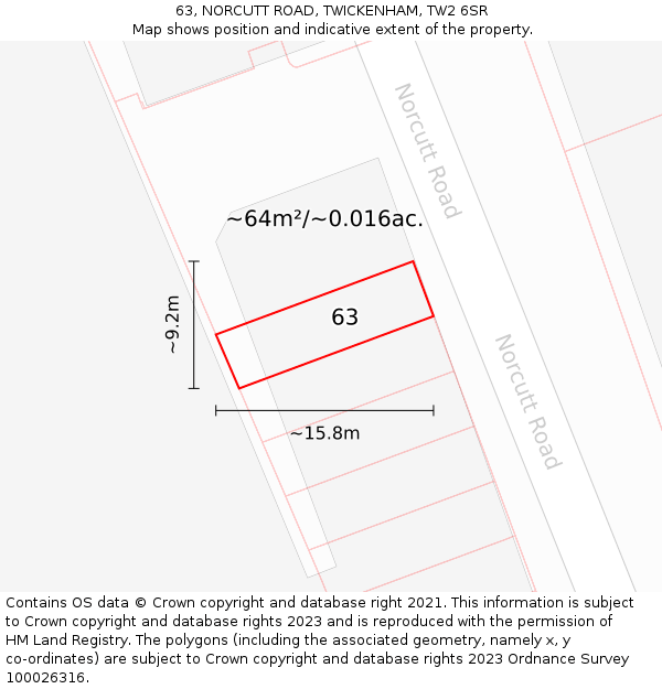 63, NORCUTT ROAD, TWICKENHAM, TW2 6SR: Plot and title map