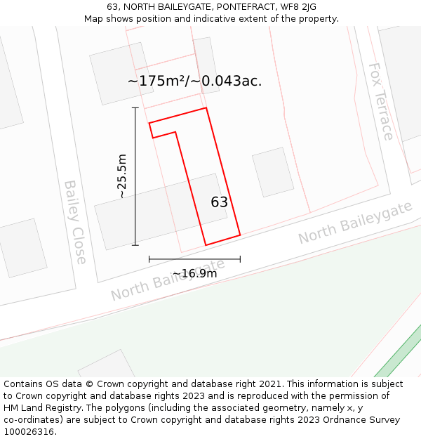63, NORTH BAILEYGATE, PONTEFRACT, WF8 2JG: Plot and title map