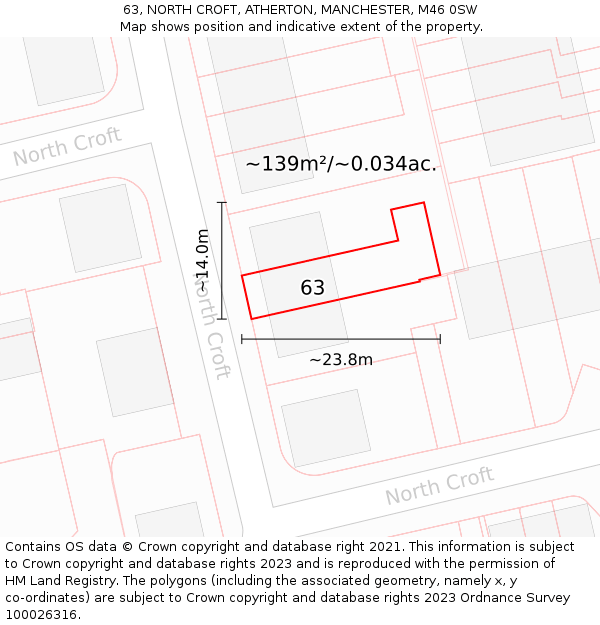 63, NORTH CROFT, ATHERTON, MANCHESTER, M46 0SW: Plot and title map