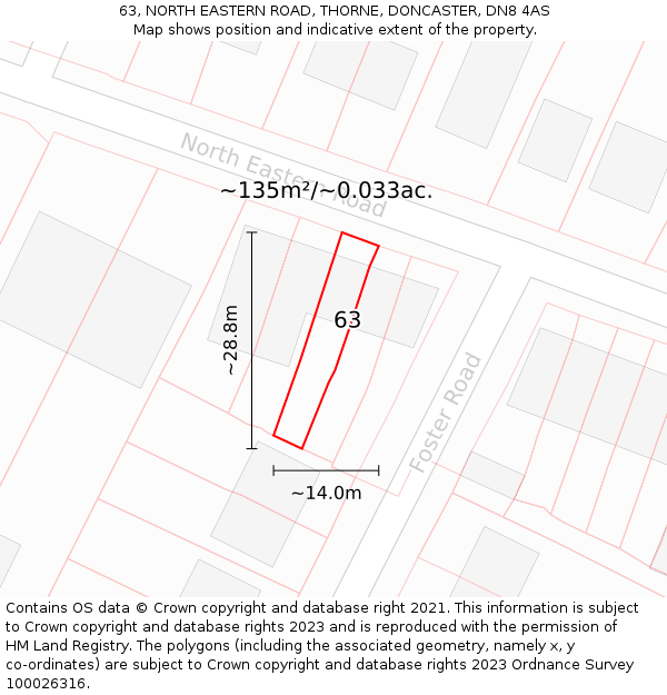 63, NORTH EASTERN ROAD, THORNE, DONCASTER, DN8 4AS: Plot and title map