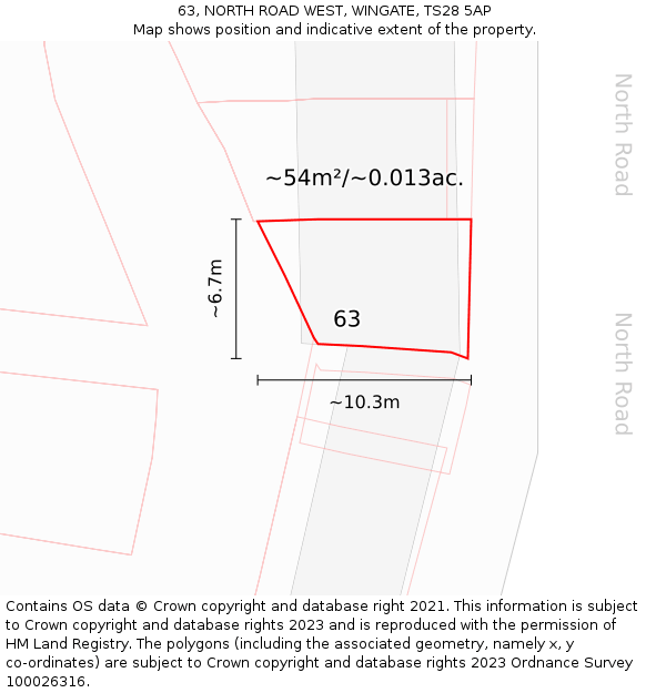 63, NORTH ROAD WEST, WINGATE, TS28 5AP: Plot and title map