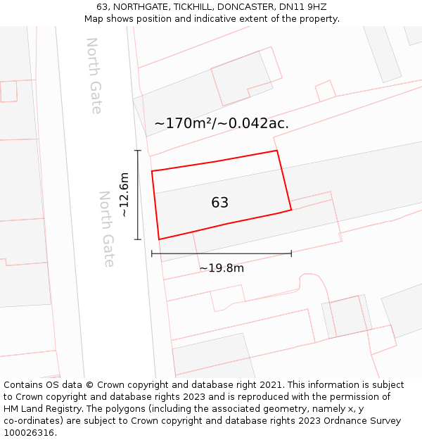 63, NORTHGATE, TICKHILL, DONCASTER, DN11 9HZ: Plot and title map