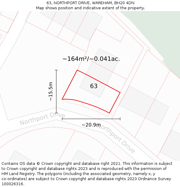 63, NORTHPORT DRIVE, WAREHAM, BH20 4DN: Plot and title map