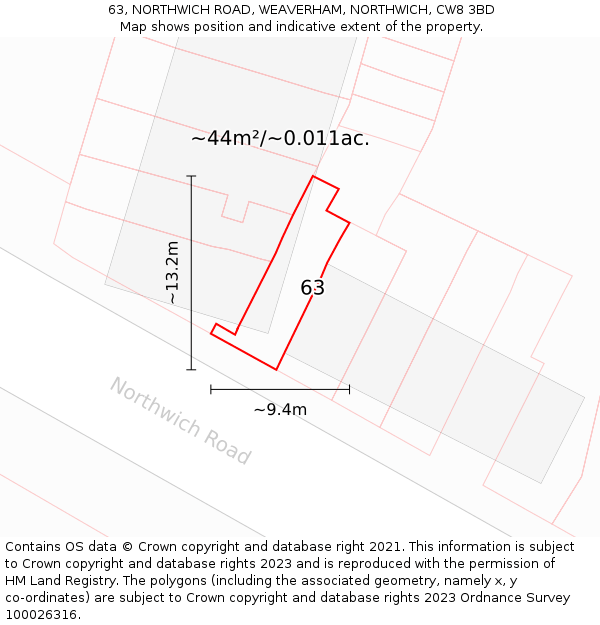 63, NORTHWICH ROAD, WEAVERHAM, NORTHWICH, CW8 3BD: Plot and title map